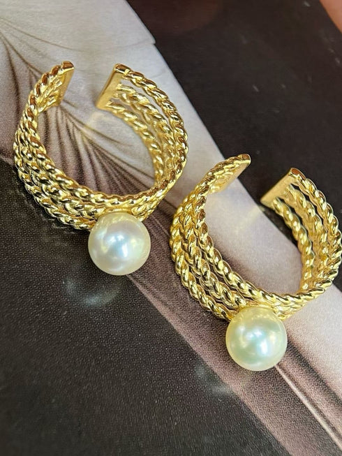 Gold Akoya Pearl Weaving Open Ring — Modern Luxury